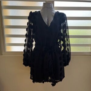 Black Pom Pom boutique Romper by flying tomato